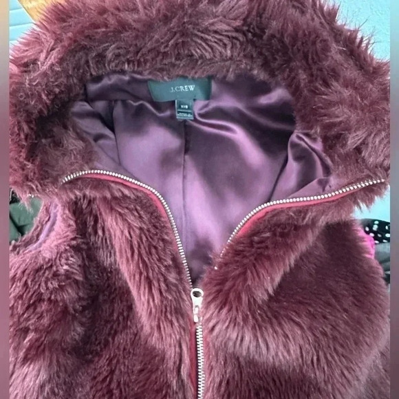 J. Crew | Women's Faux Fur Vest Vivid Burgundy Red Wine Full Zipper Size XXS - Picture 7 of 8